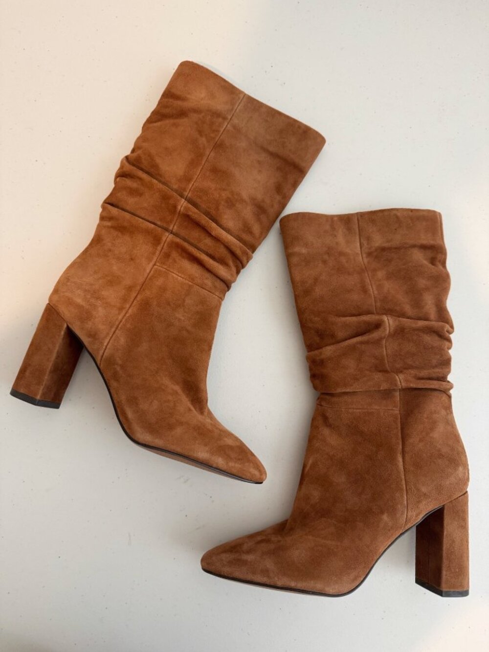 Banana Republic Suede Slouchy Boots Size 6 Brown Ruched Block Heel Western Boho